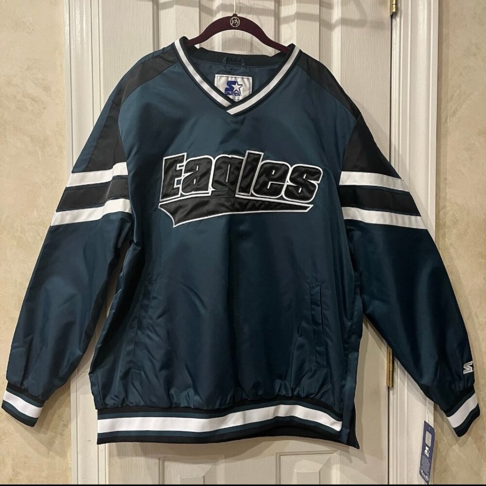 NEW STARTER NFL Philadelphia Eagles V-Neck Nylon Lined Pullover Windbreaker XL - Picture 1 of 11